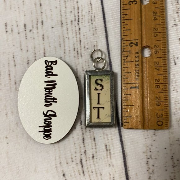 Handmade Vintage Ephemera Dog Puppy SIT Necklace Charm - Picture 3 of 3